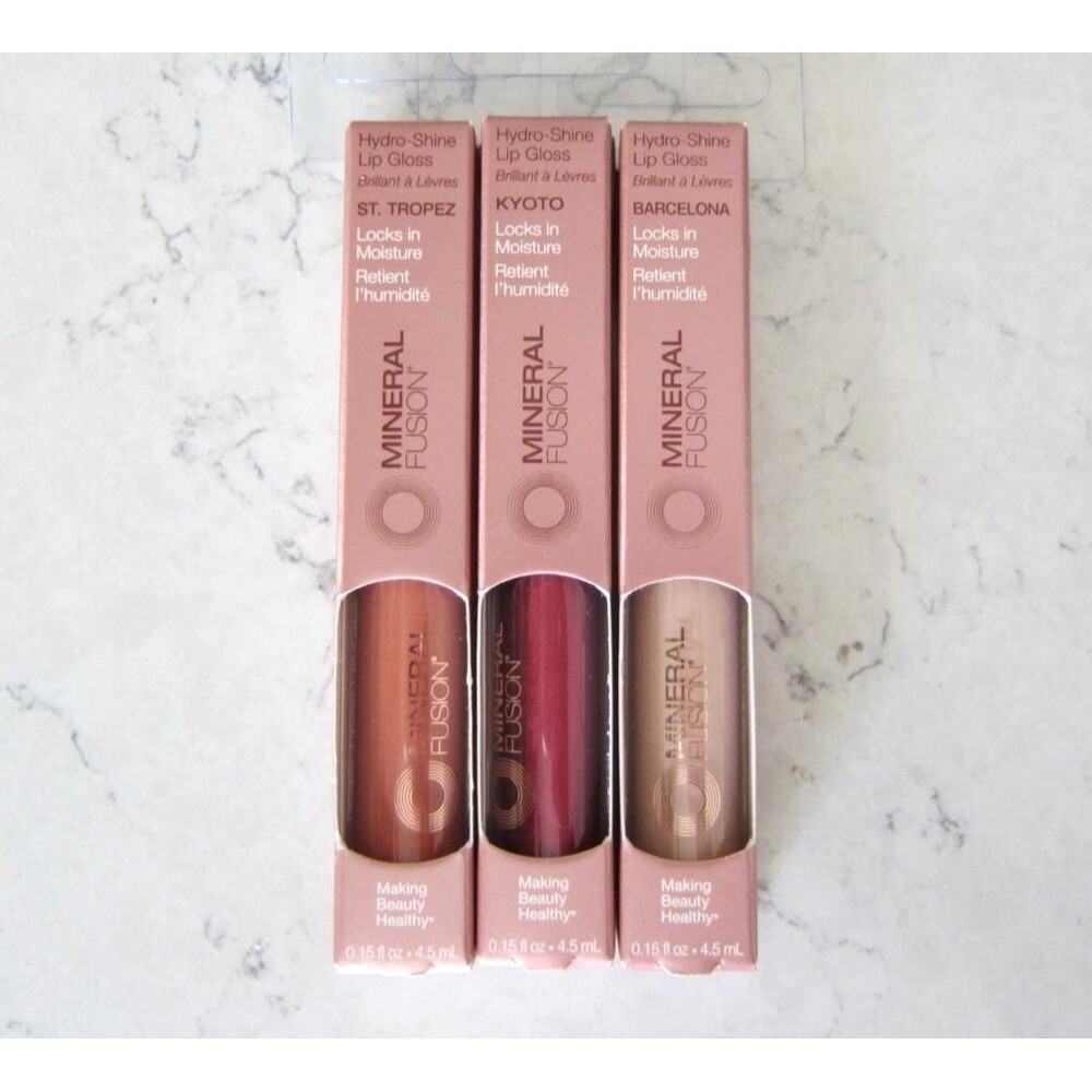 Lot of 3 Mineral Fusion Hydro-Shine Lip Gloss St. Tropez, Kyoto, & Barcelona